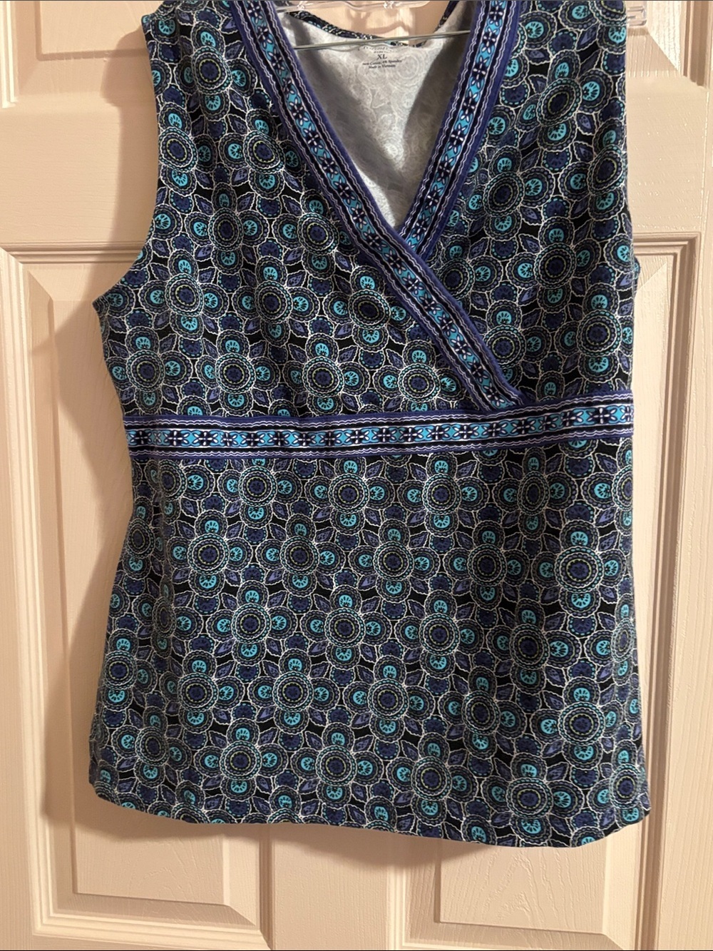 croft & barrow Blue Floral-Pattern Sleeveless Wrap Tank